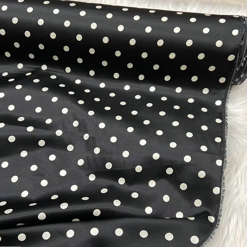 Polka Dot Printing Elastic Silk Satin Fabric