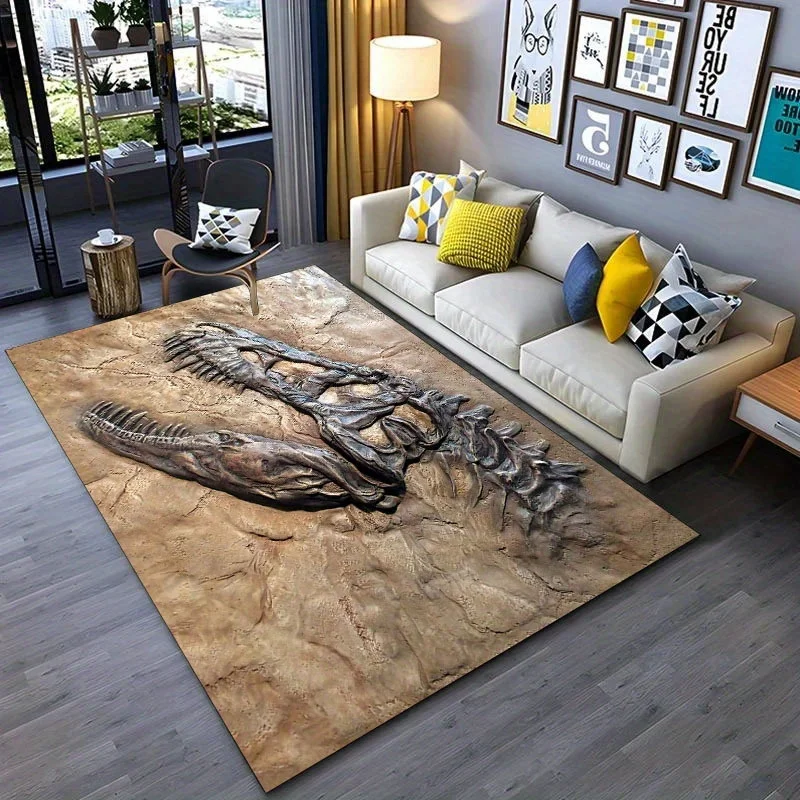 1pc Jurassic T-Rex Skull Fossil Pattern Area Rug, Versatile Home Decor, Ideal Gift, Perfect for Camping Living Room Bedroom
