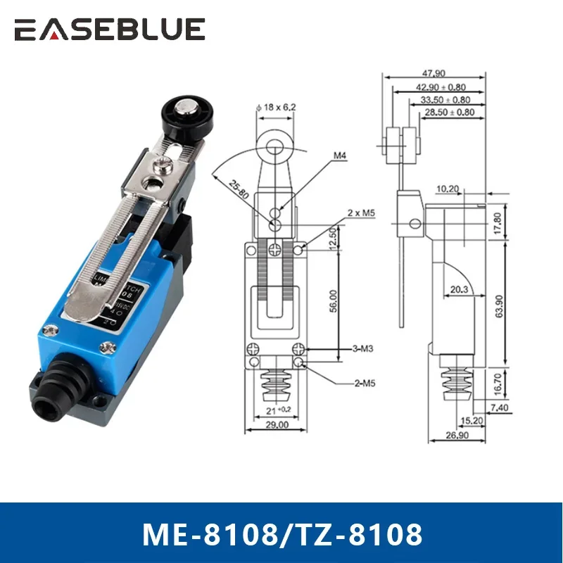 ME TZ ME-8108 limit switch Rotary Adjustable Roller Mini Limit Switches TZ-8108 AC250V 5A NO NC 8108 8104 8111 8112 8122 8166