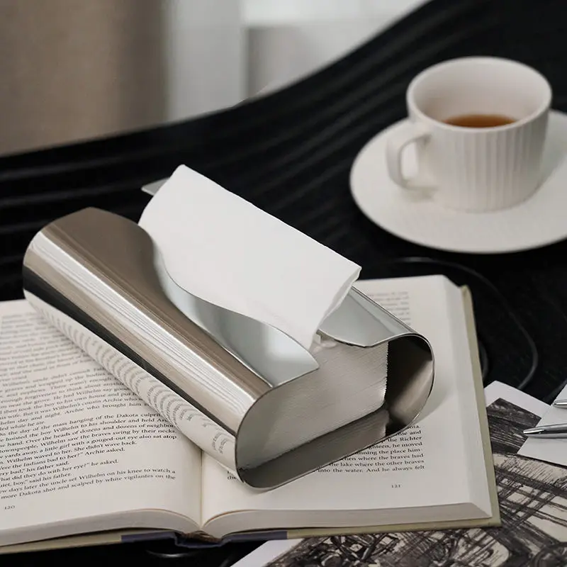 Stainless Steel Tissue Box for Living Room, Simple Desktop Holder, Silver Plated Paper Storage, Napkin Box