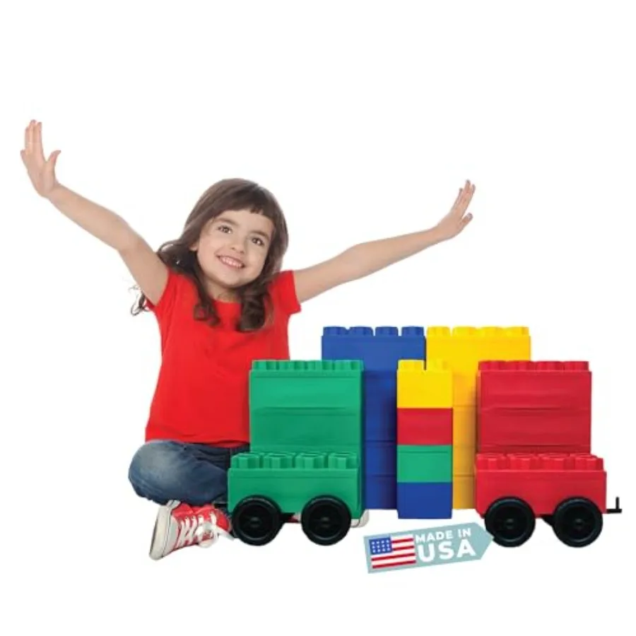 

Indoor Outdoor Building Blocks for Ages 4-8 Large Plastic Construction Set in Bright Colors 24-Piece Set with 2 Toy Cars
