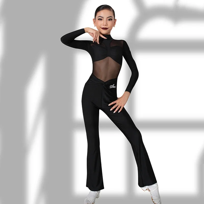 Kids Tango Latin Dance Clothes Girls Long Sleeves Tops Pants Training Practice Wear Cha Cha Rumba Samba Competition Clothing