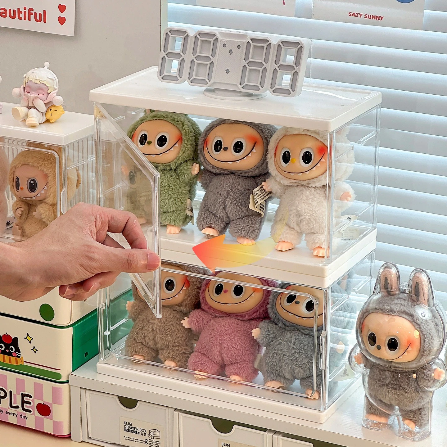 

Домашняя коробка для хранения кукол, большая емкость, прозрачная пылезащитная глухая коробка, подставка для хранения кукол, настольная декоративная подставка для дисплея