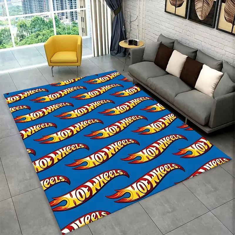 Cartoon H-Hot Wheels Racing Car Carpet Rug for Playroom Bedroom Living Room Sofa Home Decor, Area Rug Non-slip Floor Mat Fest