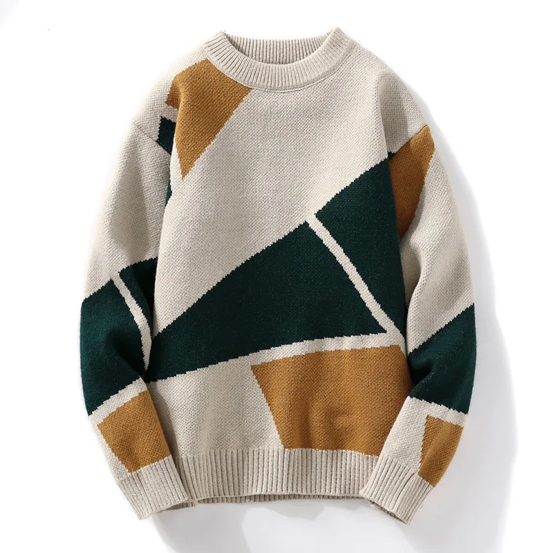 

2023men's Autumn New round Neck Sweater Youth Casual Color Matching Casual Sweater