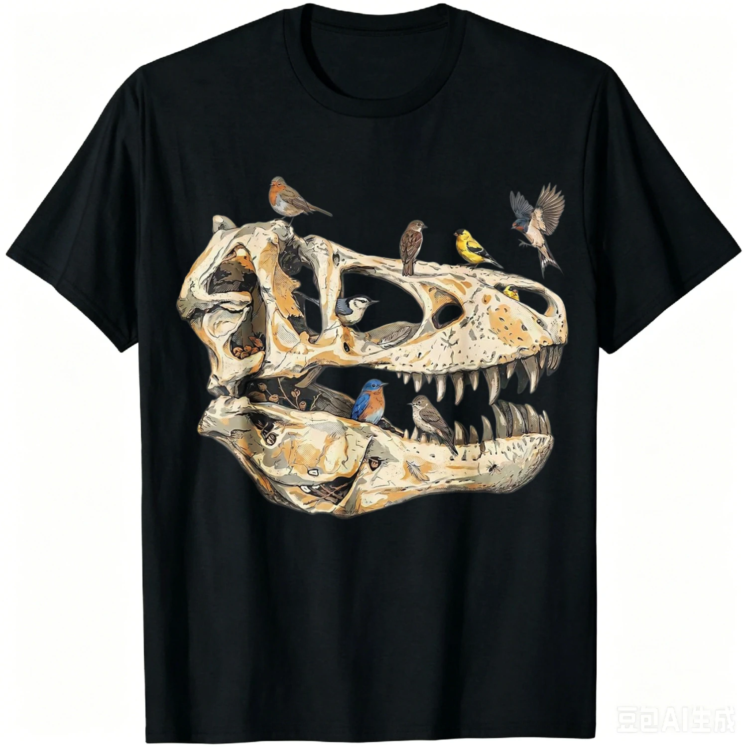 Dinosaur Skull Birdwatcher Evolution Science Humor T-Shirt Cotton Summer Casual T Shirt Graphic T Shirts Camiseta Streetwear