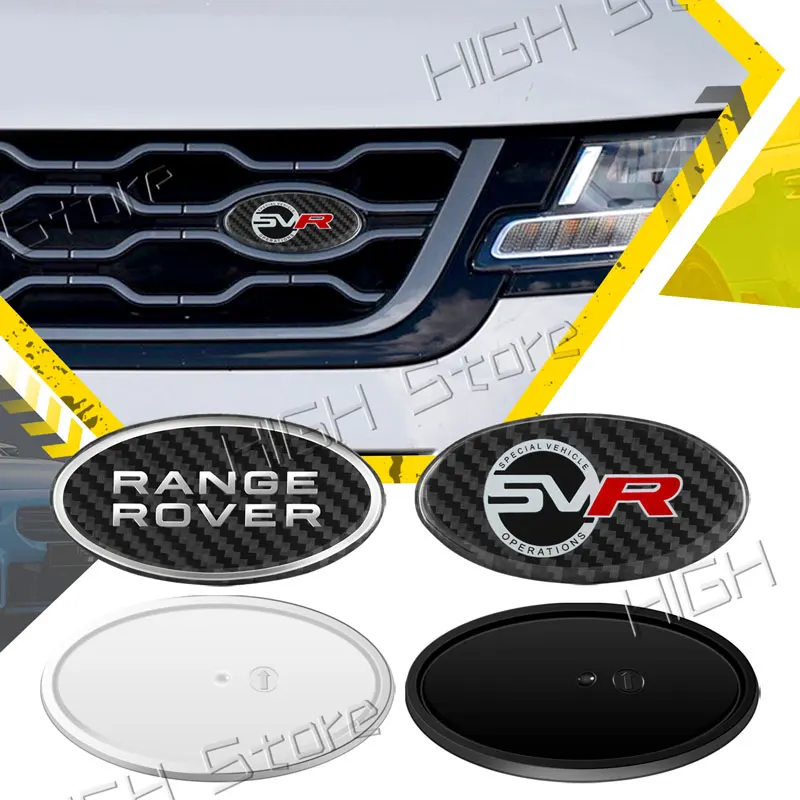 Car Grille Carbon Fibre Emblem Sticker Decals SVR Logo Badge For Land Rover Discovery 3 4 5 Range Rover Sport Evoque Accessories