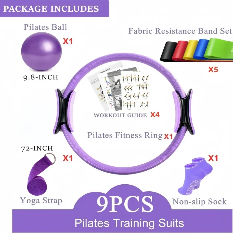 9-Piece Pilates Global Kit, Yoga Fitness Equipment, Core Strength Training, Including 5 Resistance Bands Fitness Accessories
