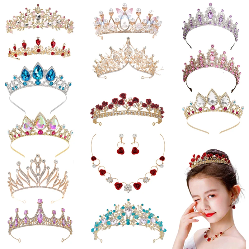 Vintage Princess Queen Crown Headwear Crystal Tiara For Girls Wedding Birthday Party Headband Hair Dress Accessories Jewelry