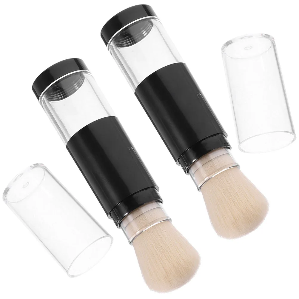 2 個プレスディスペンス詰め替え可能なメイクブラシ柔らかい毛トラベルパウダーアプリケーター詰め替え可能なパウダーブラシメイク用品