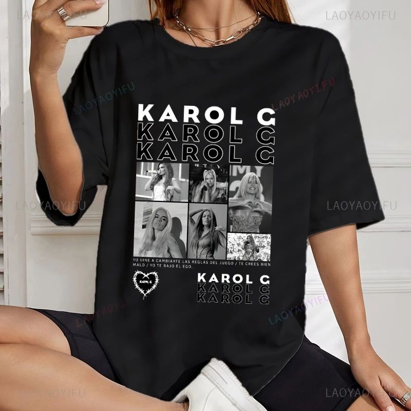 Famous Singer KAROL G Classic Poster Printed Women's Shirt, Everyday Casual Street Wear, Spring and Summer Top 0 Neck T-shirt