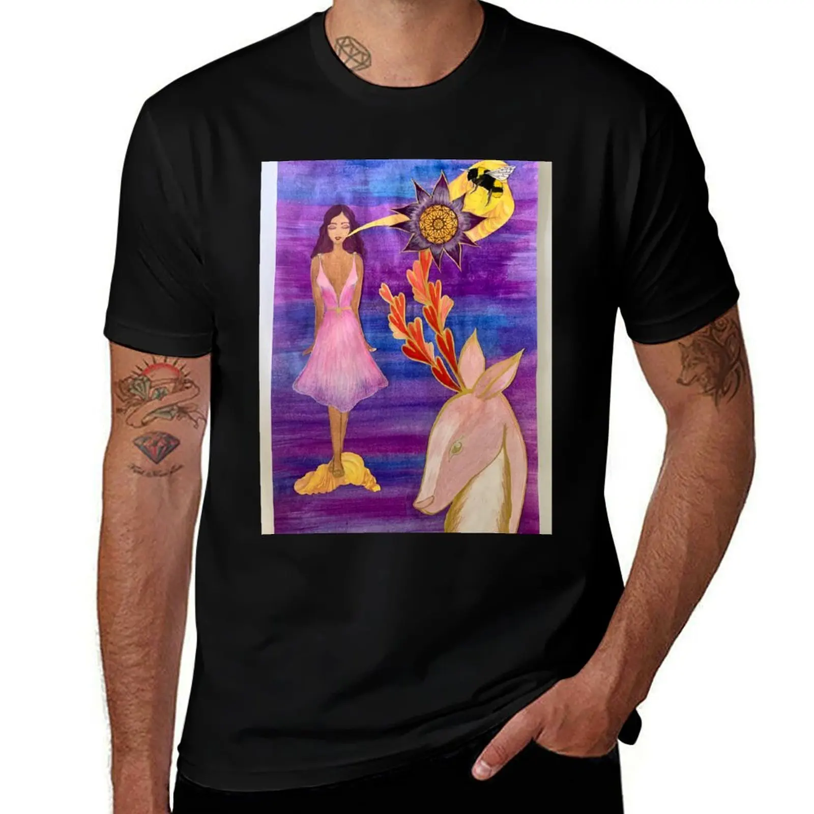 Sacred geometry song with animals T-Shirt Heavy Duty Casual Work Tee T-Shirt