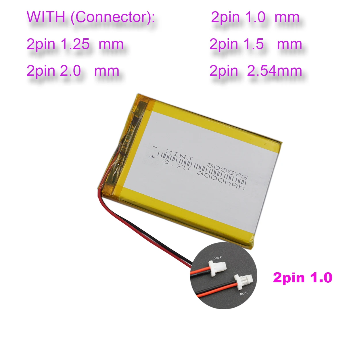 Bateria litowa 3,7 V 3000 mAh 11,1 Wh505573 Lipo JST 2Pin 1.0/1.25/1.5/2.54mm Złącze do głośnika GPS DashCam Power Bank