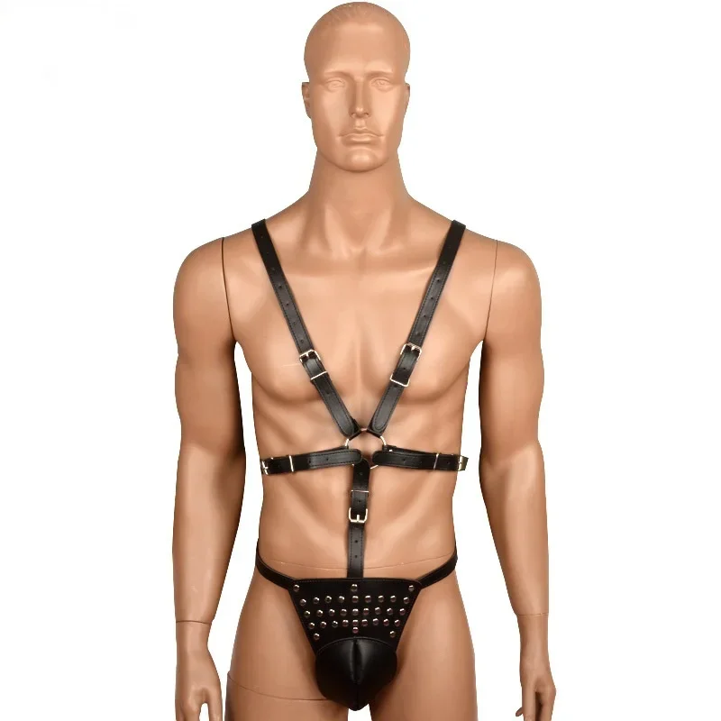 BDSM Men's PU Leather Bondage Lingerie Pants Adjustable Sexy Harness Belts Adult Games Restraint Flirting Sex Toys for Gay Men