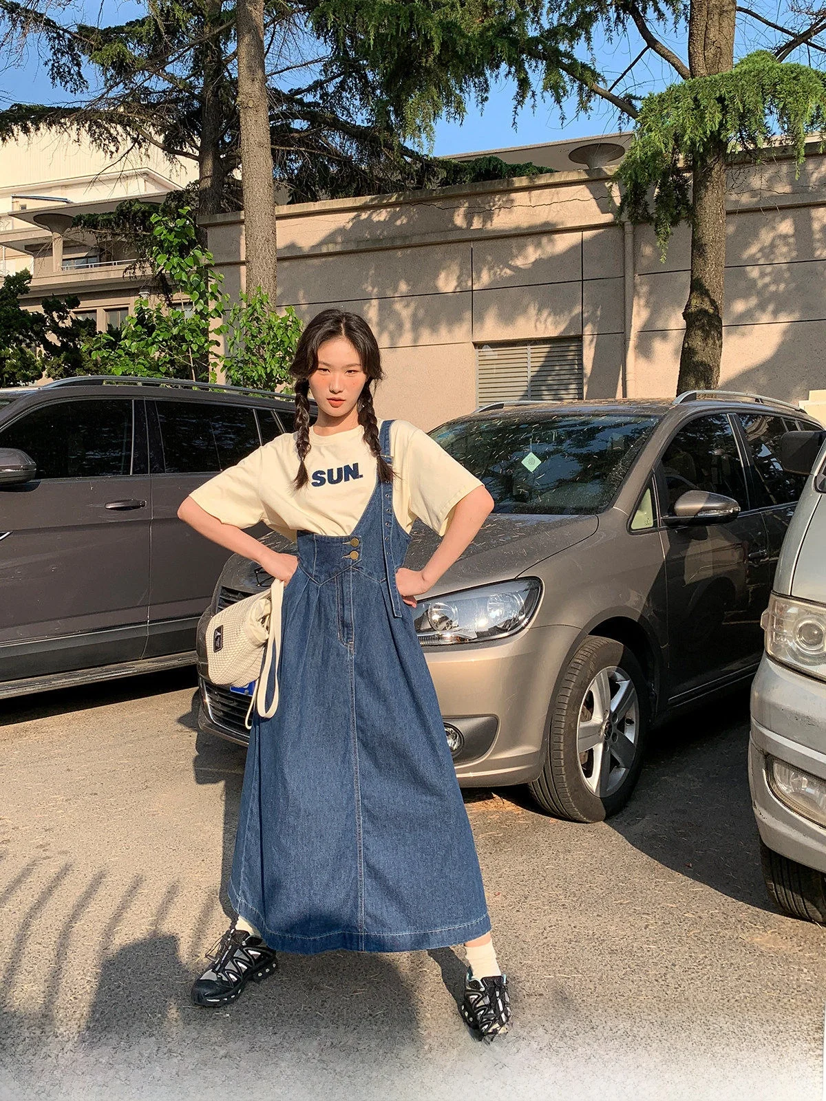 

Good Morning Cannon High Waist Loose Denim Skirt Women's Single oulder Summer New Sle Long A-Line f Skirt