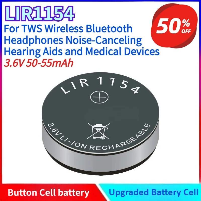 

LIR1154 Rechargeable 3.6V Button Battery for TWS Wireless Bluetooth Headphones Noise-Canceling Hearing Aids and Medical Devices