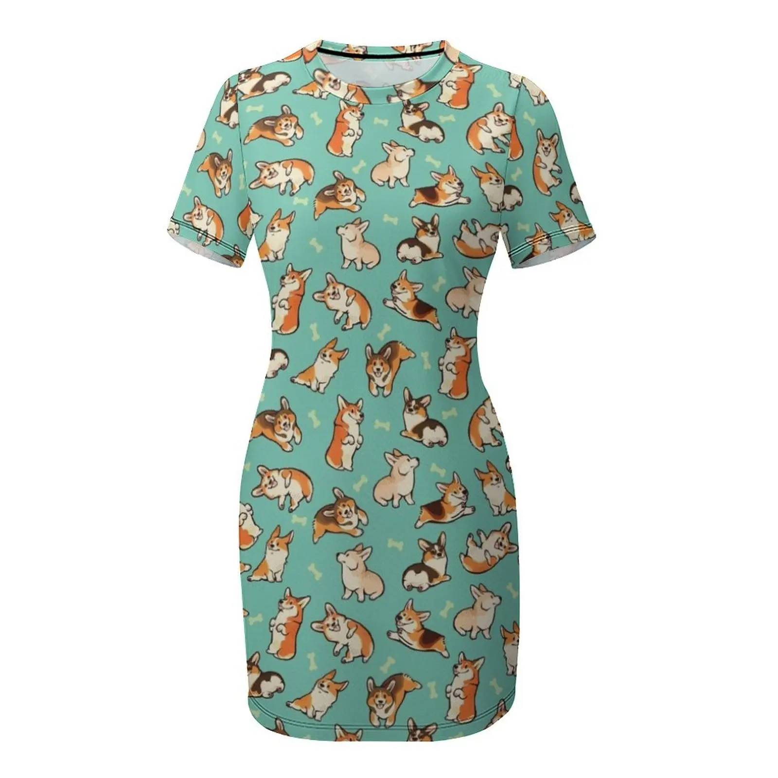 ชุดเดรสคอร์กี้สีเขียวแขนสั้นสำหรับงานแต่งงาน งานปาร์ตี้ งานพรอม เสื้อผ้าผู้หญิง