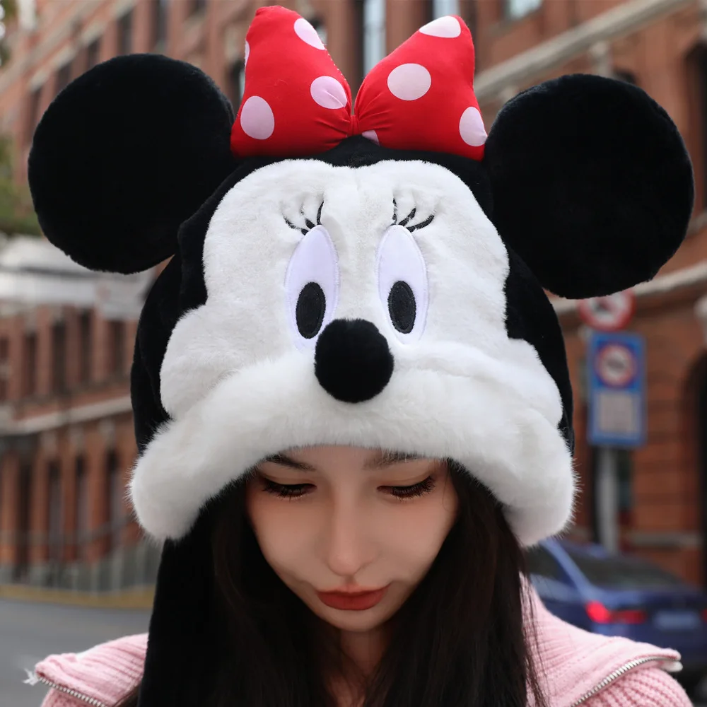 Kawaii Winter Warm Plush Hat Minnie Mickey Mouse Figure Soft Cap For Adults Christmas Gifts