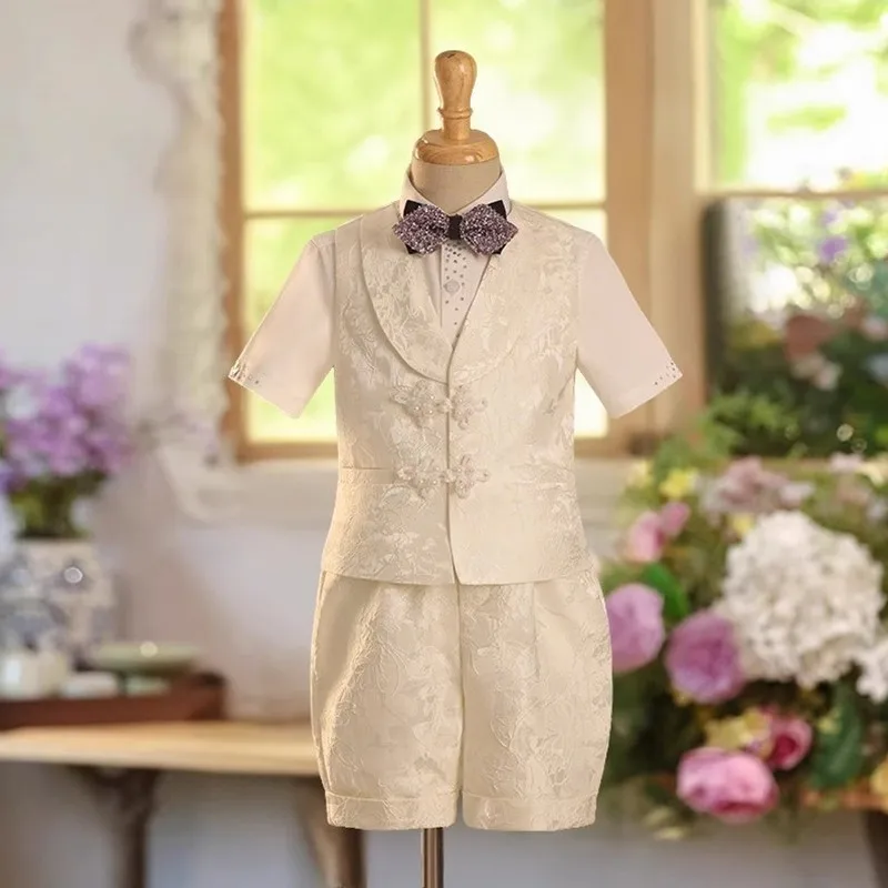 Children's suit set for boys 2025 new summer new Chinese style fashion show small suit host piano performance suit A4615