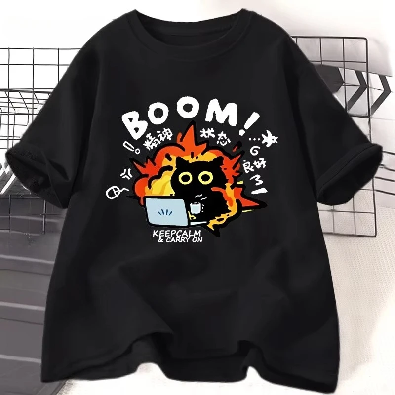 Crazy Cat T-shirt Men Women Funny Work Cat T Shirt Summer Casual Crewneck Short Sleeve Cotton Tshirt Unisex Women's Clothing