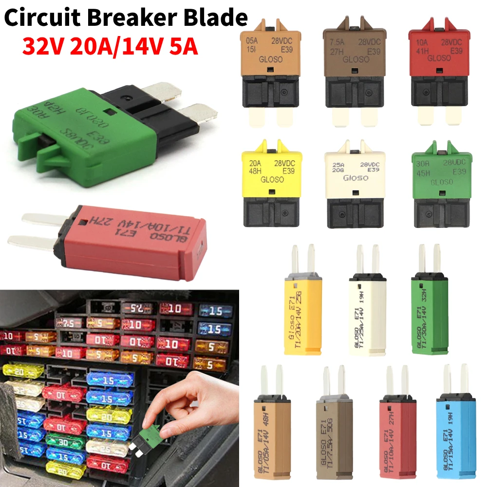 

1PCS Circuit Breaker Blade Fuse 12V 24V Resettable 5-30A Marine RVs Automatic Reset Thermal Circuit Breaker Car Blade Fuse Box