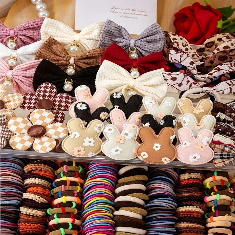 170 Pieces of Random Colors: Leopard-Print, Caramel-Colored Hair Accessories, Suitable for Everyday Cute Girl Hairstyles.
