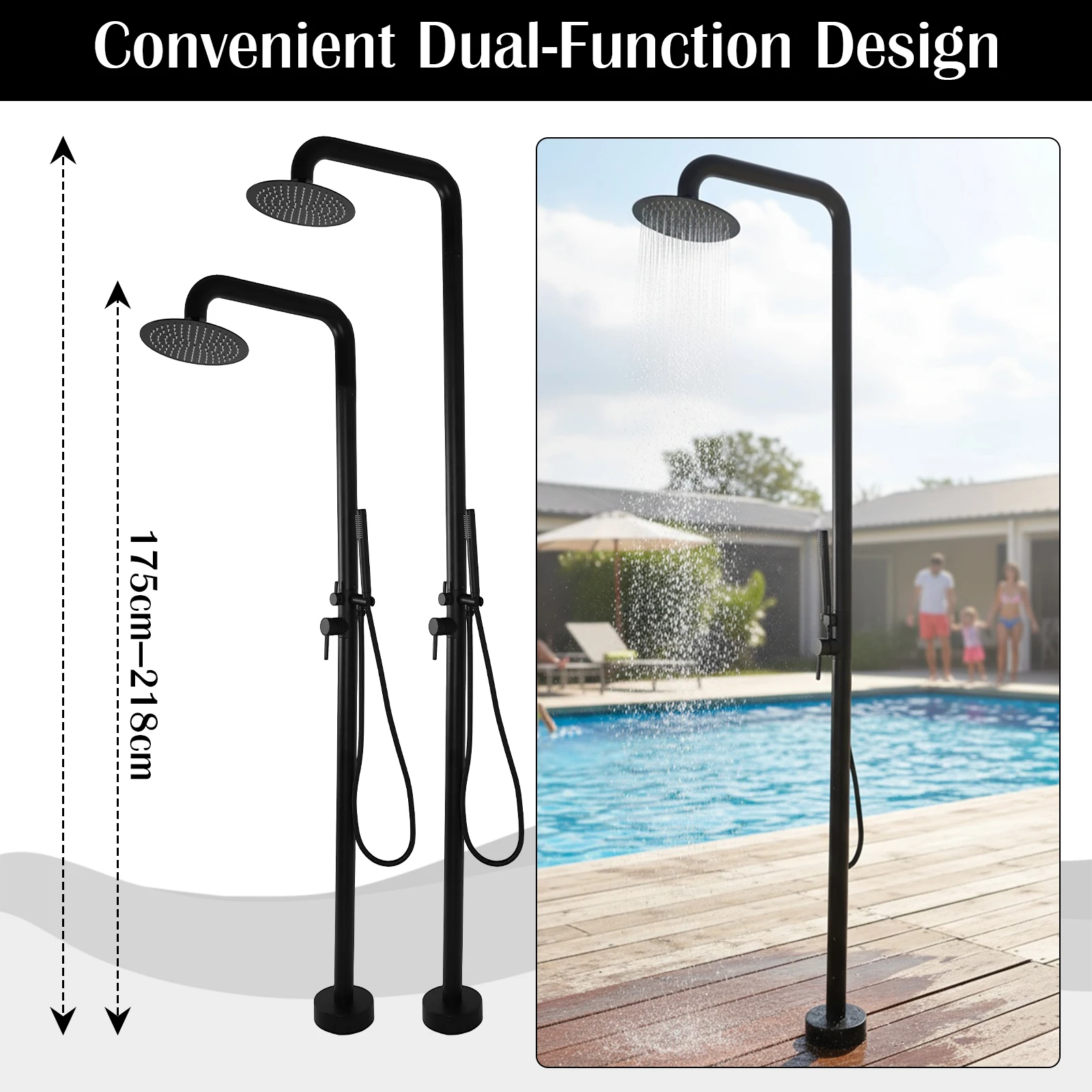 

2-Function Free Standing Bathtub Faucet Set Floor Mounted Freestanding Shower Faucet with Showerhead for Backyard Beach Poolside