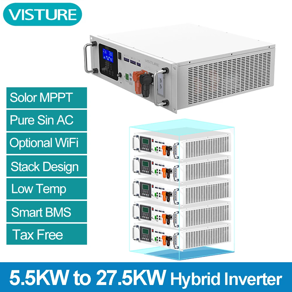 Visture 5.5KW to 27.5KW Hybrid Rack Style Inverter parallel three-phase AC DC reverse integrated solar inverter 48V Off grid