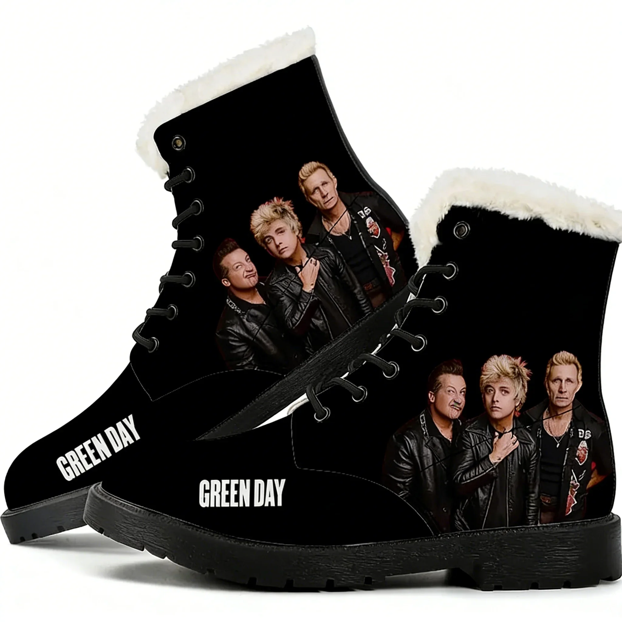 Green Day Plush Boots Men Women Teenager Casual Shoes Outdoor Warm Boot High Quality Personalized Fashion Pattern Custom Shoes - view 2