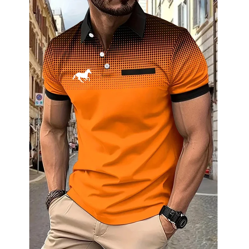 Polo da uomo estiva moda slim fit sportiva manica corta 100% poliestere Polo da golf sportiva casual con decorazione tascabile finta