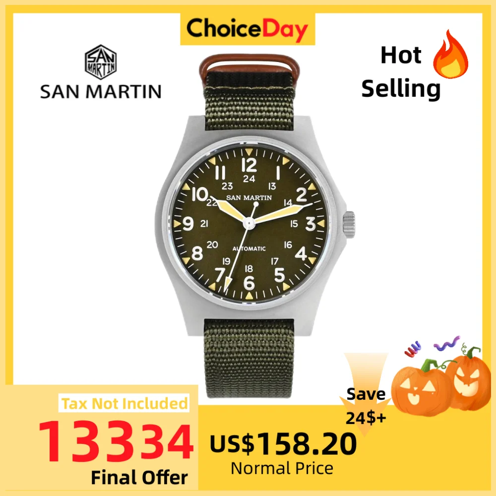 San Martin 38mm NH35 Field Automatic Watches For Men Wrist Watch Clock Mechanical Simple Pilot Waterproof 10ATM Montre SN0137