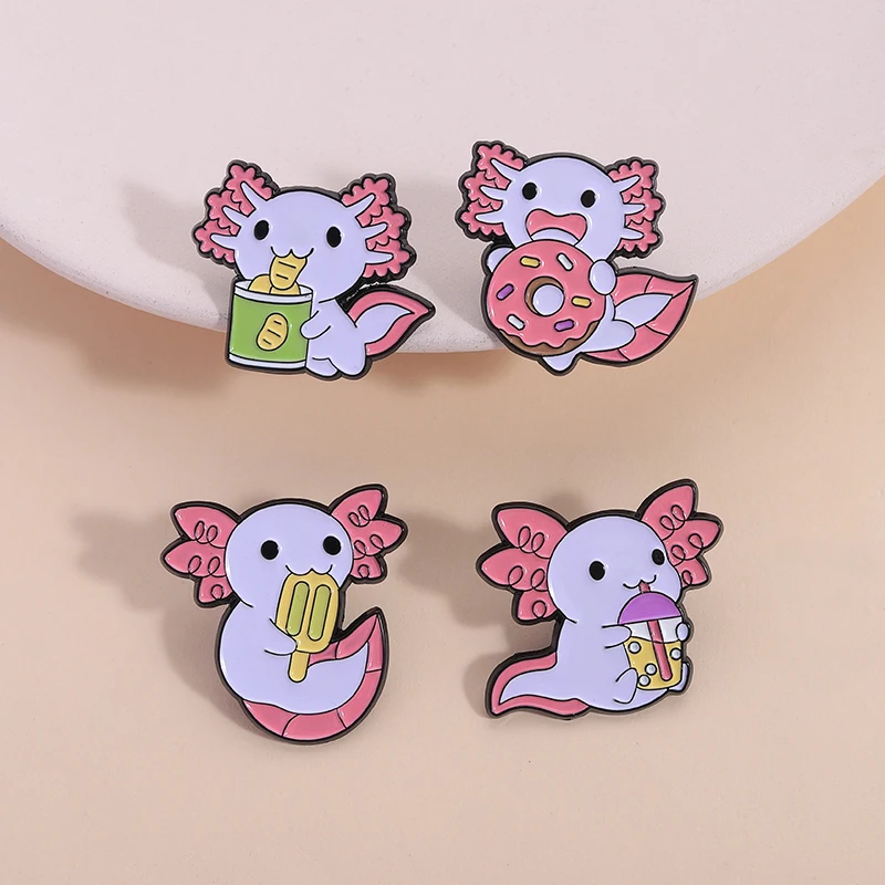 Cute Axolotl Enamel Pin Marine Creatures Cartoon Animal Brooches Lapel Backpack Badge Jewelry Decoration Gifts For Kids Friends