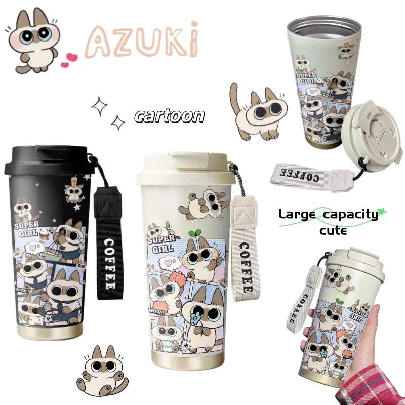 Azuki Kaffeetasse, neue Kreativität, niedlicher und cartoonartiger Stil, modisch, einfach und langlebig, große Kapazität, tragbarer Thermobecher für Paare. – Detail 1