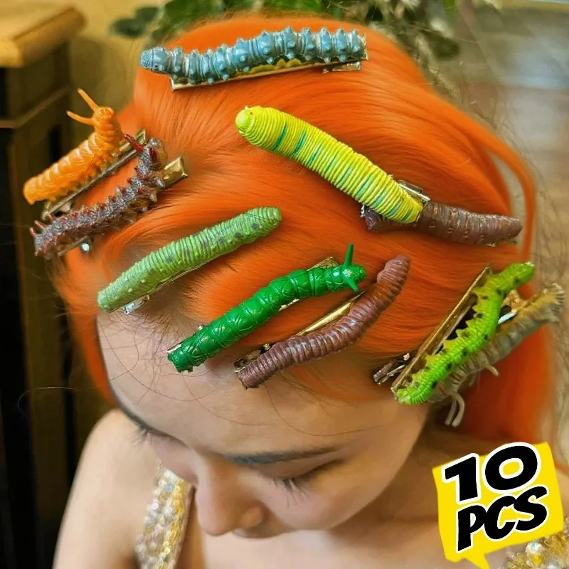 

1/10 шт. случайных заколок для волос в виде гусениц на Хэллоуин, озорные 3D-заколки в виде страшных насекомых, заколки-шутки в виде ползающих насекомых