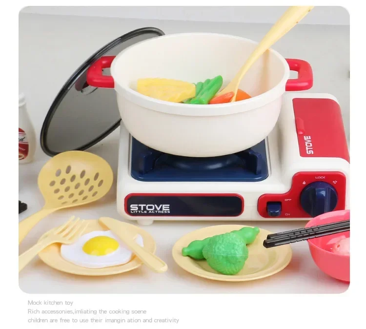 32pcs/set Simulate gas stove pot vegetable Meat music LED Lights kid kitchen toy set Play house Interactive Toy baby best gift