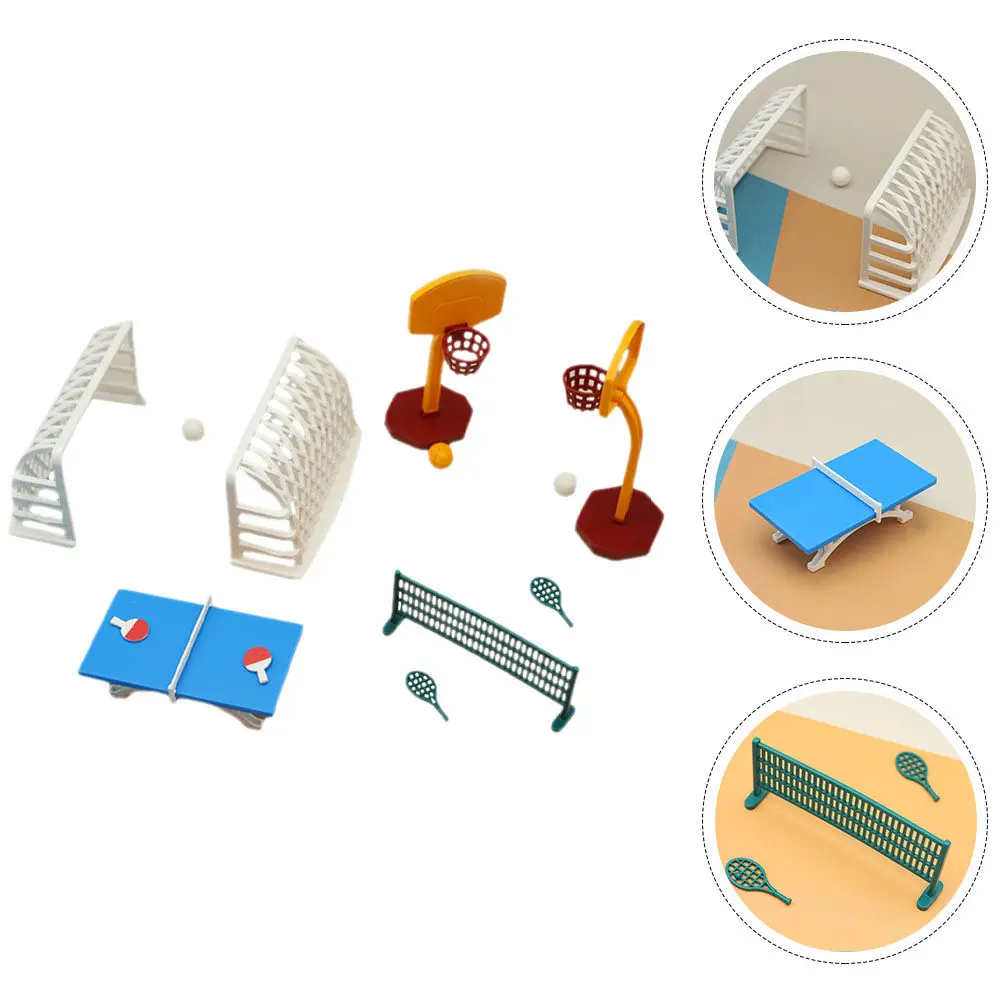 

1Set Compact Mini House Sports Set Table Tennis Basketball Stand Ornament for Childrens Mini Home Decor Educational Gift
