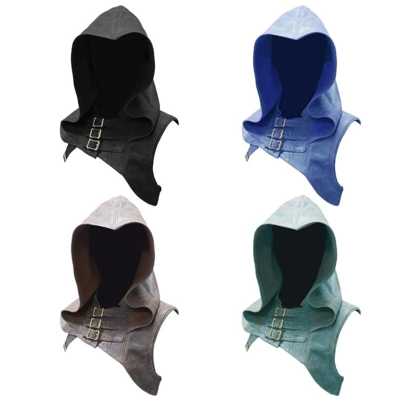 Cappello con cappuccio gotico medievale regolabile Mantello con cappuccio Steampunk in ecopelle per uomo e donna Accessorio per costume cosplay