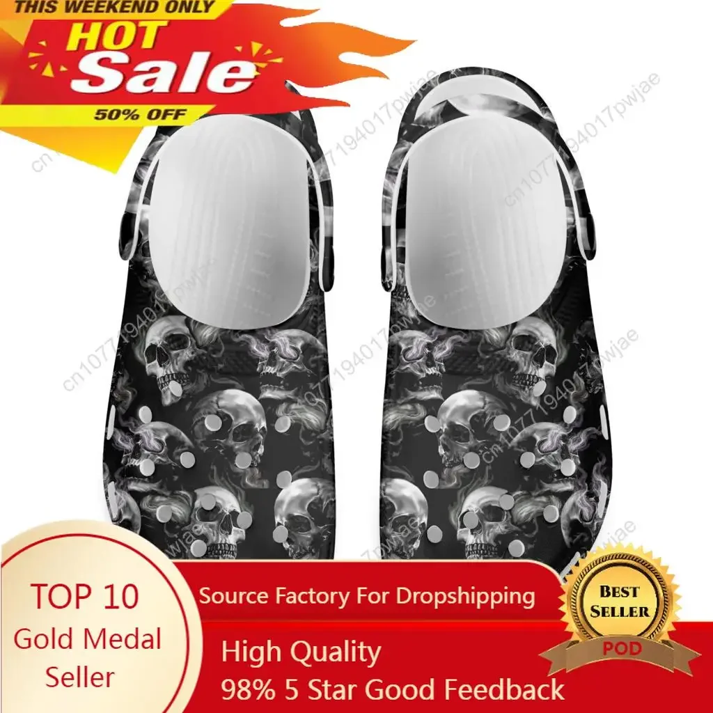 New Fashion Sandals Men Clogs Slippers Abstract Fire Skull Pattern Soft Bottom Beach Sandals Comfortable Breathable Zapatos