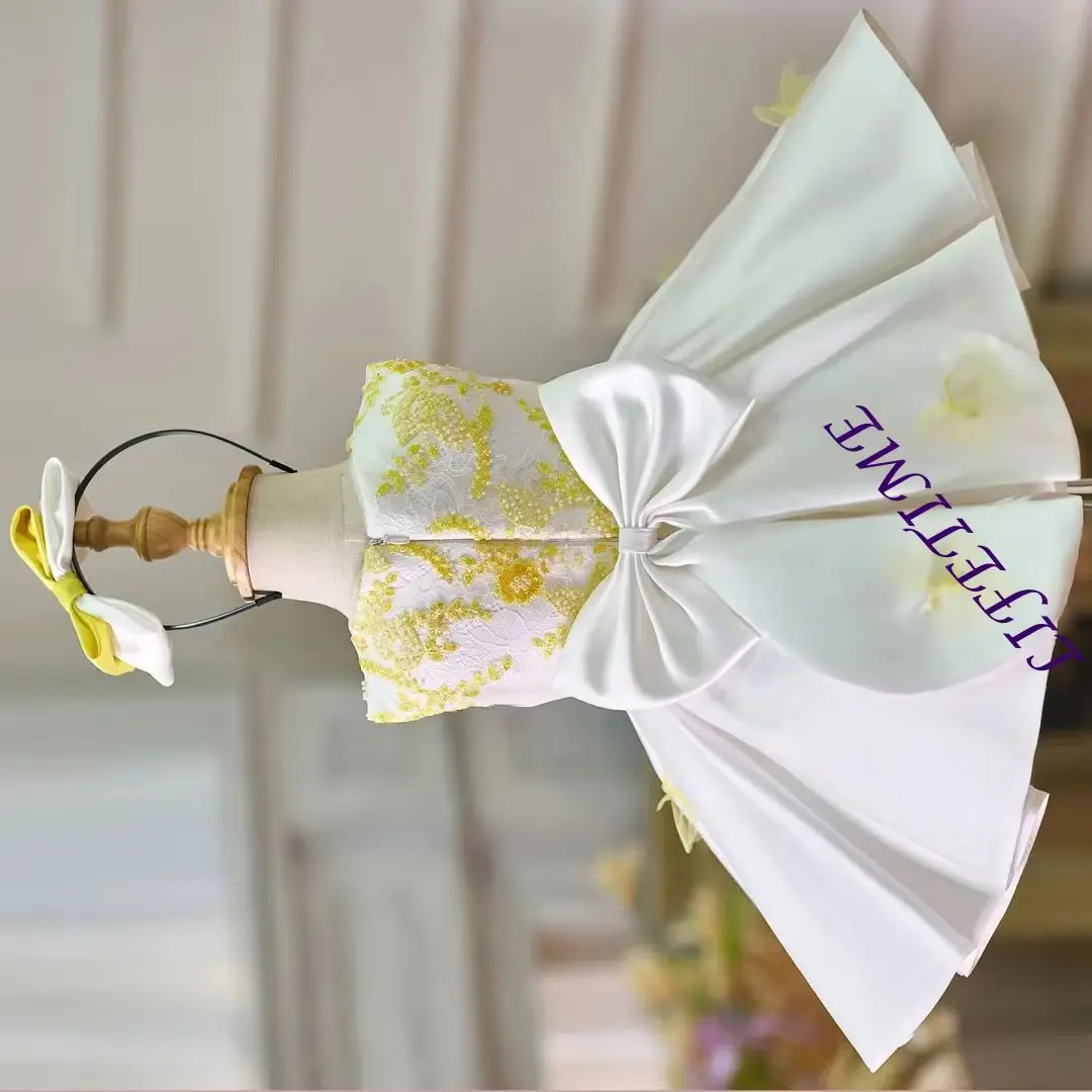 

Очаровательное белое платье без рукавов для девочки с бисером и бантом, длиной до колена, для принцессы, на свадьбу, день рождения, с возможностью индивидуального пошива