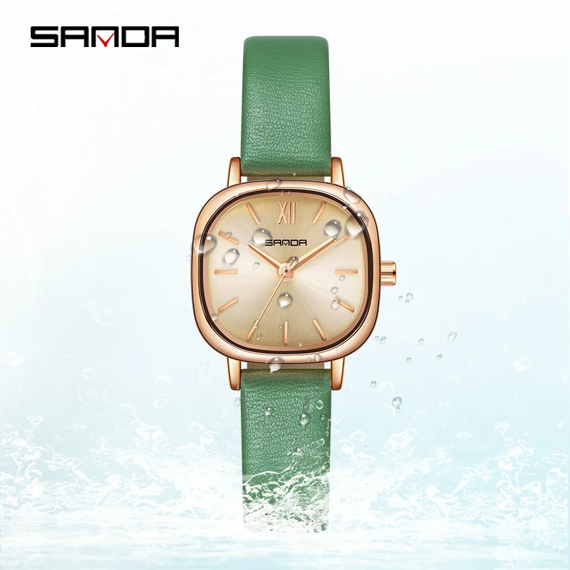 Fashion Sanda Top Brand Women\'s Luxury Rose Gold Dial Quartz Ladies Dress Original Clock Best Steel Leather And Mesh Gifts Watch