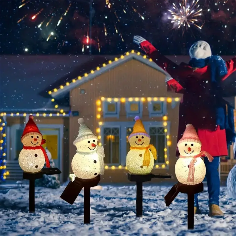 1PC Christmas solar snowman ground plug light,available in red,yellow,pink,and blue snowmen,used for garden,lawn decoration 