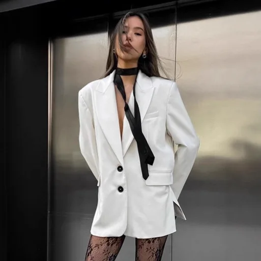 

Korean Style Womens Suit Jacket Autumn Elegant Turn Down Collar Button Pockets Split Outwear Coat For Lady Stylish Female