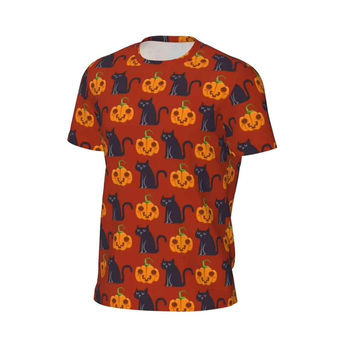 Gym T Shirt For Male Halloween Cats T Shirts Trendy Cool Cute Pumpkins Print Summer Tees O Neck Awesome Custom Tops Plus Size