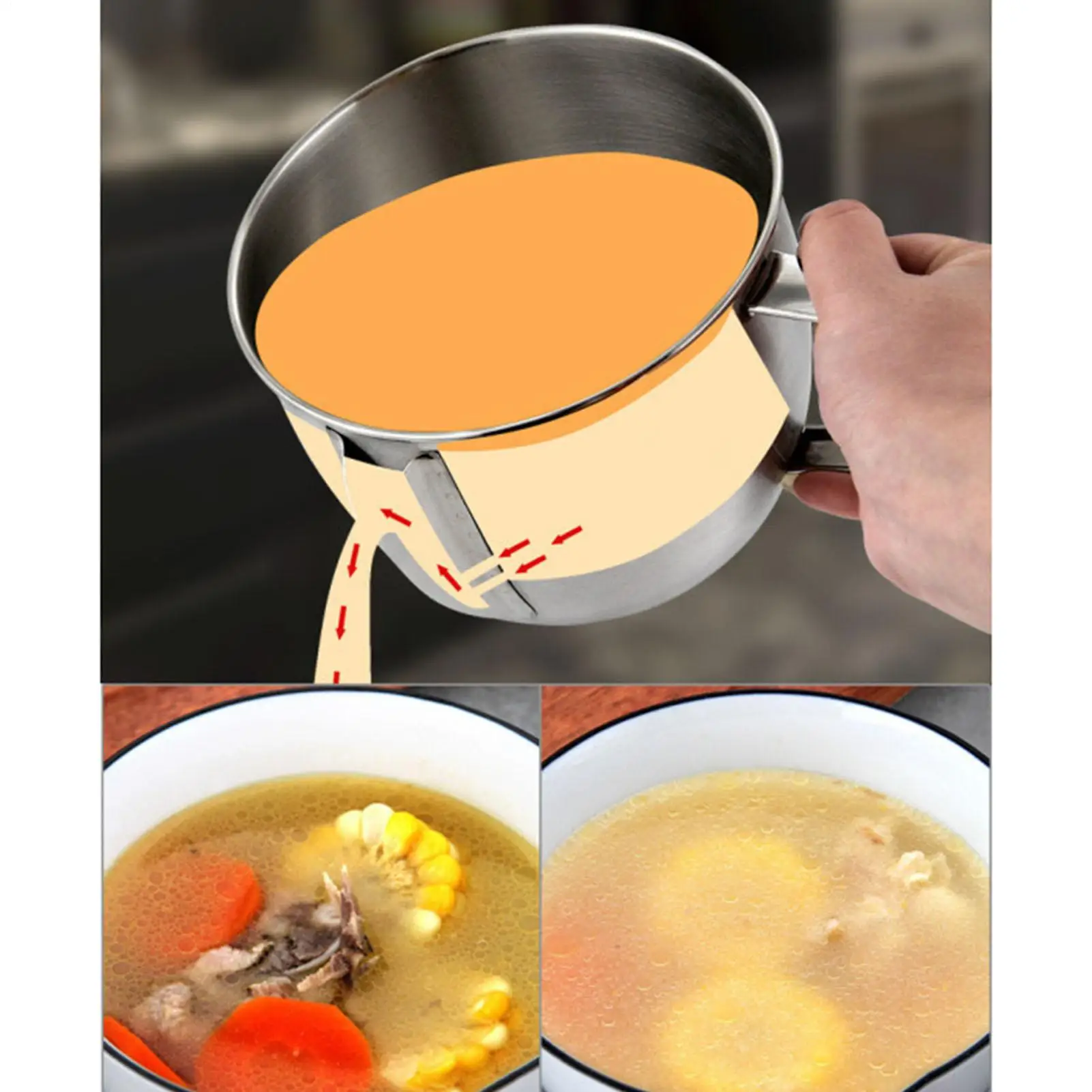 

1200ML Multi-use Stainless Steel Gravy Oil Soup Fat Separator Grease Oiler Filter Strainer Bowl Home Kitchen Cooking Tools