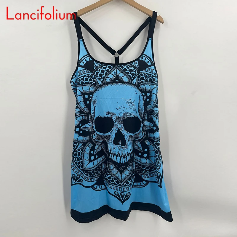 8 Size Y2k 90s Sexy Backless Camisole Tank Emo Gothic Skull Skeleton Graphic Vneck Goth Indie Big Hem CAMI Top Women Summer 2023