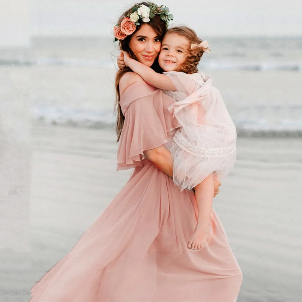 pink mesh chiffon Maternity Dress women off shoulder Solid Photo Short Props Women clothing elegant solid maxi gown dresses