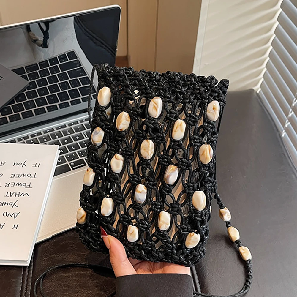 

Летняя плетеная сумка через плечо для женщин в богемном стиле, новая ажурная пляжная сумка для отпуска, шикарная сумка для телефона