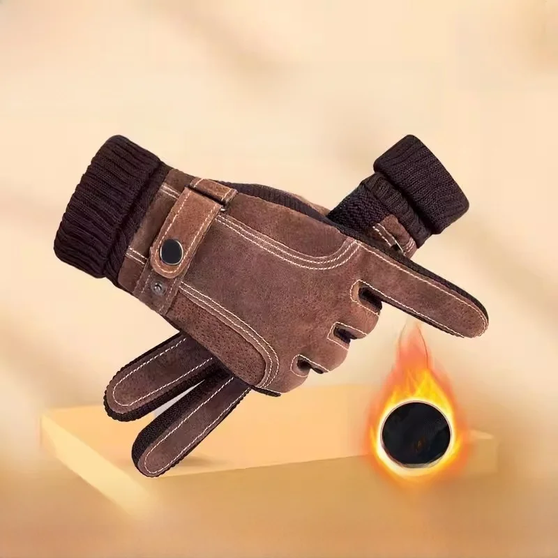 

Утепленные кожаные перчатки с флисовой подкладкой и сенсорным экраном, ветрозащитные теплые перчатки для езды на велосипеде, мужские зимние перчатки для езды на мотоцикле