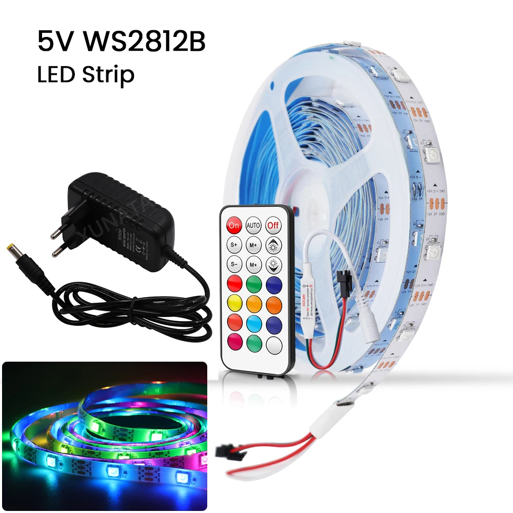 DC 5V Dream Color WS2812B LED Strip EU US UK AU Set With RF Remote TV BackLight Room Luces Luminous Decorate Fita Lamp