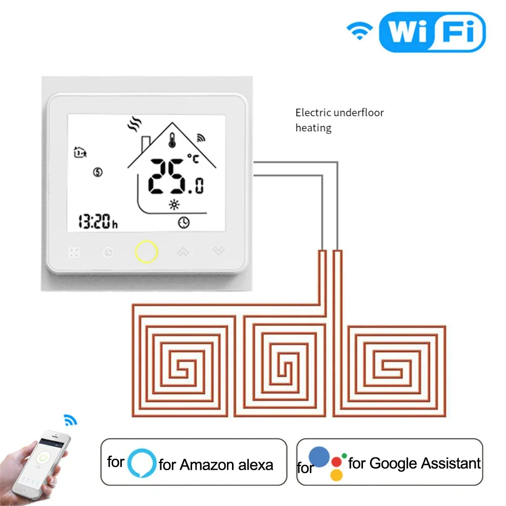Smart WiFi Floor Heating Control Device with Remote Management and Accurate Indoor Outdoor Temperature Display